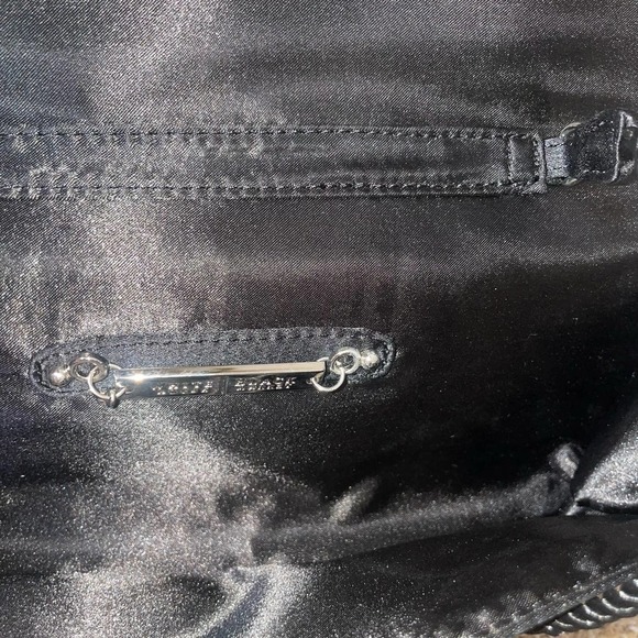 WHBM clutch small bag black bow/fur detailing satin feel rectangular flap close - Picture 3 of 8